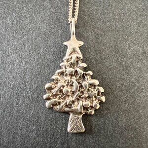 Vintage Sterling Silver Christmas Tree Pendant Necklace Holiday 925 Signed Charm